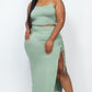 Plus Size Cami Crop Top & Ruched Side Split Hem Midi Skirt Set