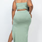 Plus Size Cami Crop Top & Ruched Side Split Hem Midi Skirt Set