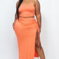 Plus Size Cami Crop Top & Ruched Side Split Hem Midi Skirt Set