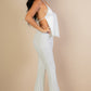 Split Front Backless Halter Top & Flare Pants Set
