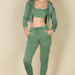 French Terry Cropped Cami With Zip-up Jacket And Joggers Set