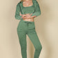 French Terry Cropped Cami With Zip-up Jacket And Joggers Set