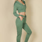 French Terry Cropped Cami With Zip-up Jacket And Joggers Set