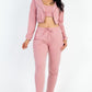 French Terry Cropped Cami With Zip-up Jacket And Joggers Set