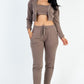 French Terry Cropped Cami With Zip-up Jacket And Joggers Set