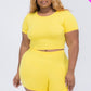Plus Size Short Sleeve Crop Top & Shorts Set
