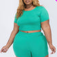 Plus Size Short Sleeve Crop Top & Shorts Set