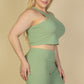 Plus Size Ribbed Cropped Tank Top And Biker Shorts Set