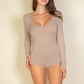 Scoop Neck Solid Long Sleeve Bodysuit