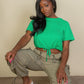 Tie Front Drawstring Short Sleeve Crop Top