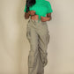 Tie Front Drawstring Short Sleeve Crop Top