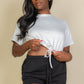 Tie Front Drawstring Short Sleeve Crop Top