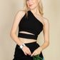 Ribbed Knit Cut Out One Shoulder Crop Top