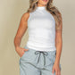 Ribbed Knit Ruched Side Sleeveless Top