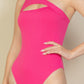 Ribbed Knit Cut Out One Shoulder Bodysuit