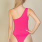 Ribbed Knit Cut Out One Shoulder Bodysuit