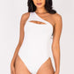 Ribbed Knit Cut Out One Shoulder Bodysuit