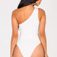 Ribbed Knit Cut Out One Shoulder Bodysuit