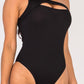 Ribbed Knit Cut Out One Shoulder Bodysuit