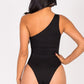 Ribbed Knit Cut Out One Shoulder Bodysuit