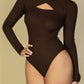Front Cutout Long Sleeve Bodysuit