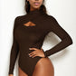Front Cutout Long Sleeve Bodysuit