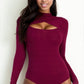 Front Cutout Long Sleeve Bodysuit