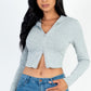 French Terry Crop Zip Up Hoodie