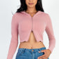 French Terry Crop Zip Up Hoodie