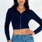 French Terry Crop Zip Up Hoodie