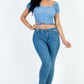 Casual Ruched Puff Sleeve Ribbed Knit Solid Top
