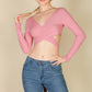 Cross Wrap Tie Front Rib Knit Crop Top