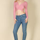 Cross Wrap Tie Front Rib Knit Crop Top