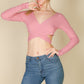 Cross Wrap Tie Front Rib Knit Crop Top