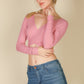 Cross Wrap Tie Front Rib Knit Crop Top