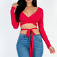 Cross Wrap Tie Front Rib Knit Crop Top