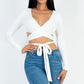 Cross Wrap Tie Front Rib Knit Crop Top