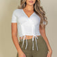 Ribbed Ruched Drawstring Surplice Top