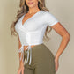 Ribbed Ruched Drawstring Surplice Top