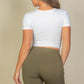 Ribbed Ruched Drawstring Surplice Top