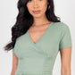 Ribbed Ruched Drawstring Surplice Top