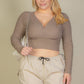 Plus Size Ribbed Wrap Front Long Sleeve Top