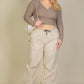 Plus Size Ribbed Wrap Front Long Sleeve Top