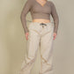 Plus Size Ribbed Wrap Front Long Sleeve Top