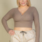 Plus Size Ribbed Wrap Front Long Sleeve Top