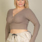 Plus Size Ribbed Wrap Front Long Sleeve Top