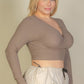Plus Size Ribbed Wrap Front Long Sleeve Top