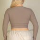 Plus Size Ribbed Wrap Front Long Sleeve Top