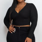 Plus Size Ribbed Wrap Front Long Sleeve Top