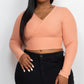 Plus Size Ribbed Wrap Front Long Sleeve Top